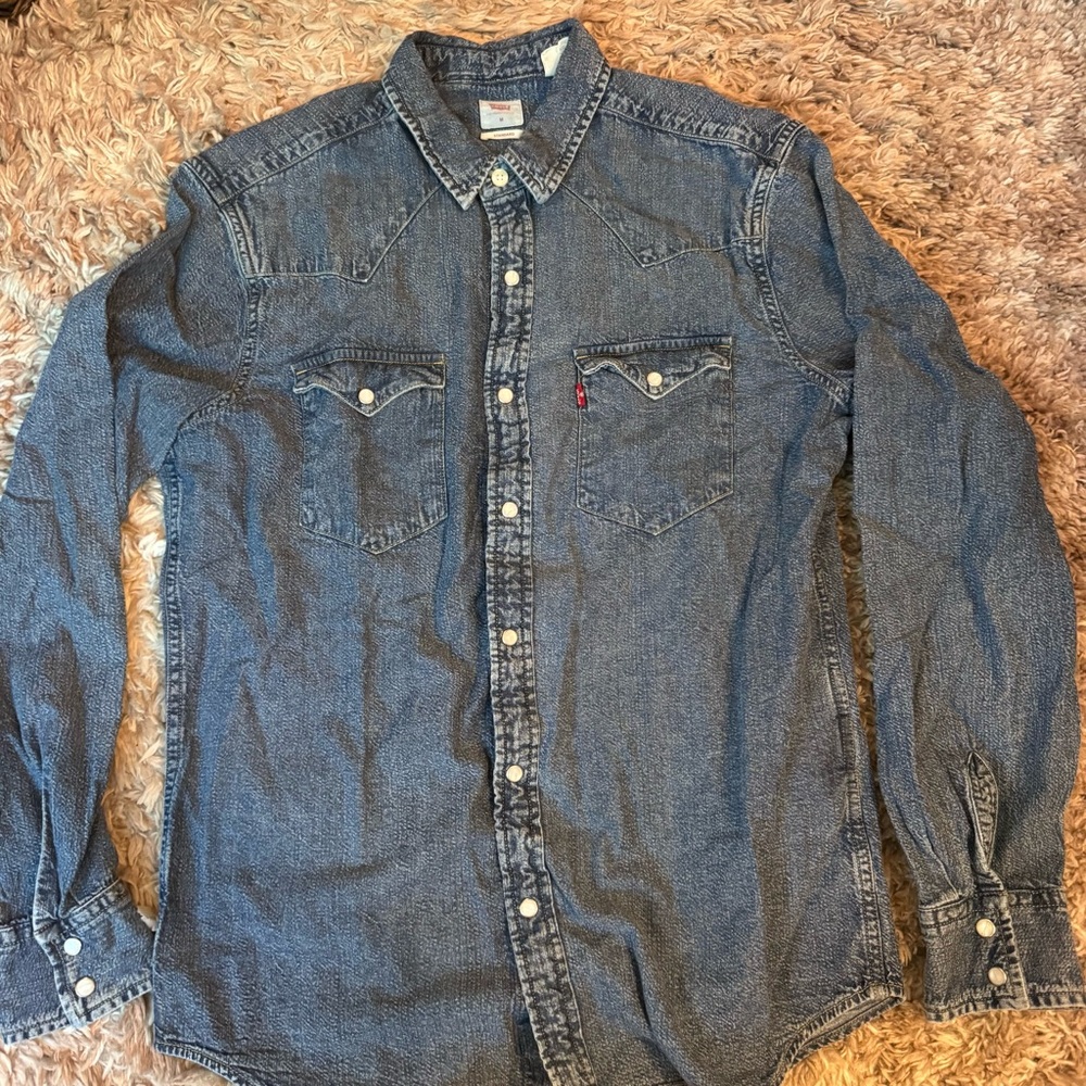 Mens Levis Denim Levi Strauss Long Sleeve Shirt Button Down Classic
